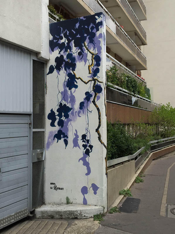 Fresque de fleurs, Asso Le Ratrait, art de la rue (street art), rue du Retrait, Paris 20e (75)