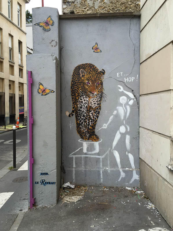 Art de la rue (street art), fresque, Jérôme Mesnager et Mosko et Associés, rue du Retrait, Paris 20e (75)