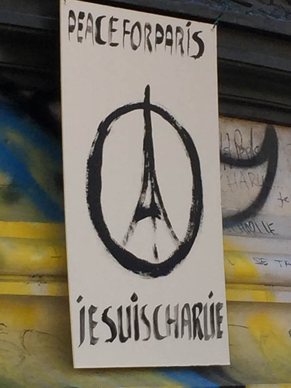 Hommages aux victimes des attentats du 13 novembre, dessin, Place de la République, Paris 10e (75)