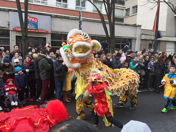 Lion, défilé du Nouvel an chinois, Paris 13e (75), février 2017
