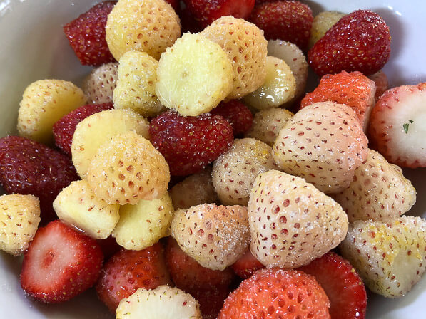 Fraises de différentes couleurs et variétés, fruits frais, cuisine, Paris 19e (75)