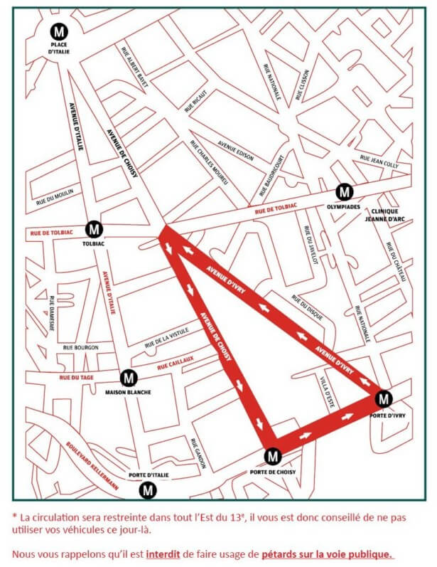 Plan du grand défilé du Nouvel An chinois le 2 février 2020, départ 14h du 44, avenue d’Ivry, Paris 13e (75)