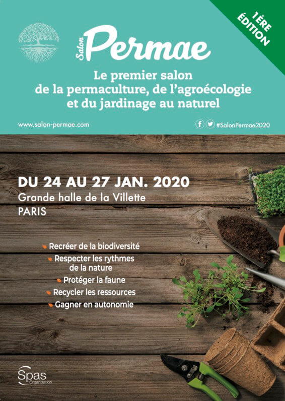 Affiche du salon Permae, Permaculture, agroécologie, jardinage au naturel, Grande Halle de la Villette, Paris 19e (75), janvier 2020