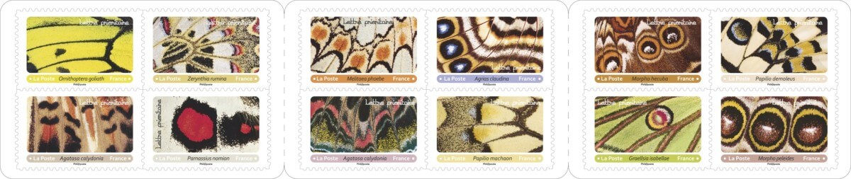 Carnet de timbres "effets papillons", © LA POSTE, mise en page de Corinne Salvi.