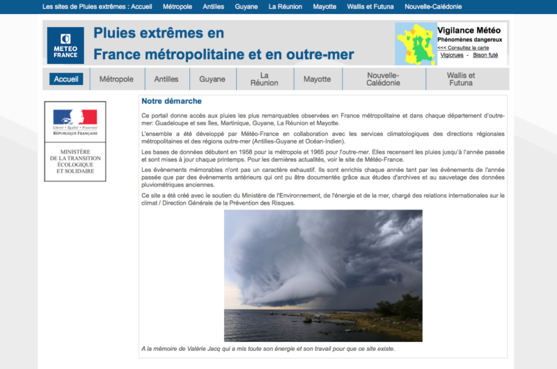 Site internet "Pluies extrêmes", Météo-France