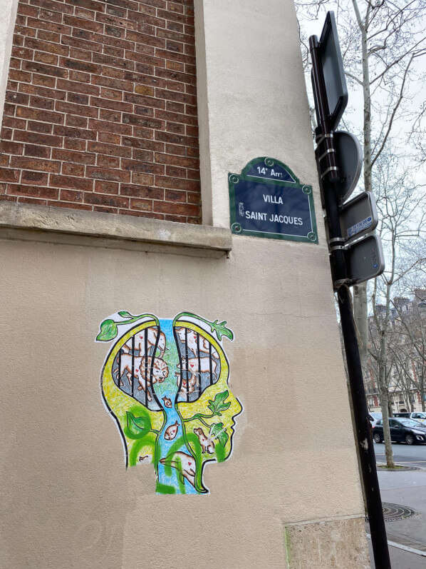 Collage, street art, Villa Saint Jacques, Paris 14e (75)