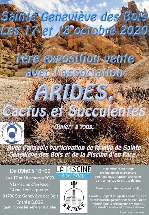 Exposition vente de cactus et plantes succulentes à Sainte-Geneviève-des-Bois les 17 et 18 octobre 2020