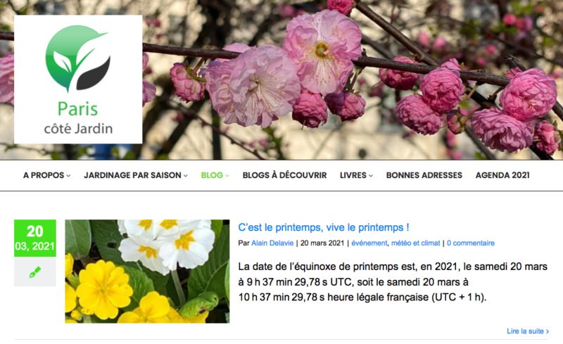 Page d'accueil du blog Paris côté Jardin, 21 mars 2021