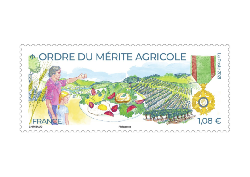 Timbre poste sur l’ordre du Mérite agricole, création Sandrine Chimbaud