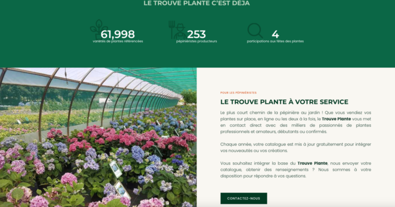 Page d'accueil du site Trouve Plante, avril 2021