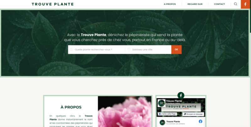 Page d'accueil du site Trouve Plante, avril 2021