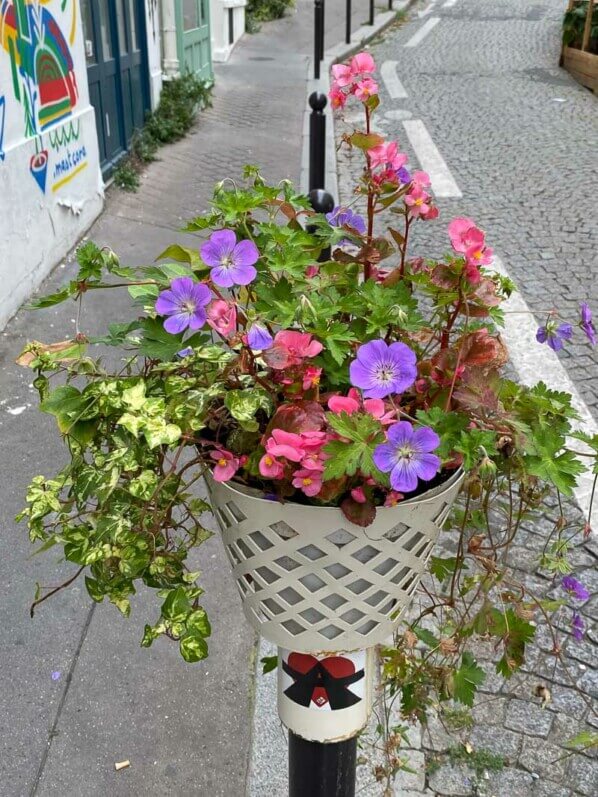 Potelet fleuri en été sur la Butte de Montmartre, Paris 18e (75)