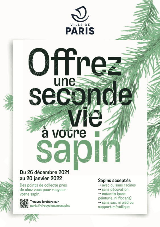 Affiche de l'opération "Offrez une seconde vie à votre sapin", Ville de Paris, janvier 2022