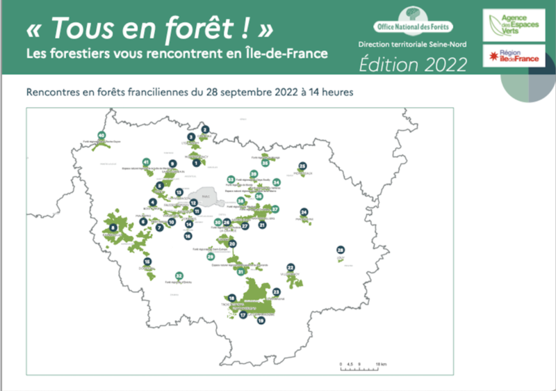 Mercredi 28 septembre 2022, opération gratuite "Tous en forêt", carte Île-de-France