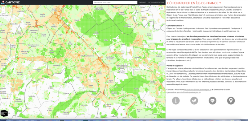 Cartoviz "Où renaturer en Île-de-France ?" L'Institut Paris Region