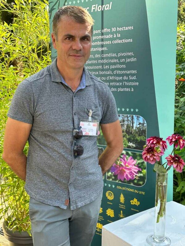 Christophe Kneblewski, baptême du dahlia Franklin, parc floral, Paris 12e (75)