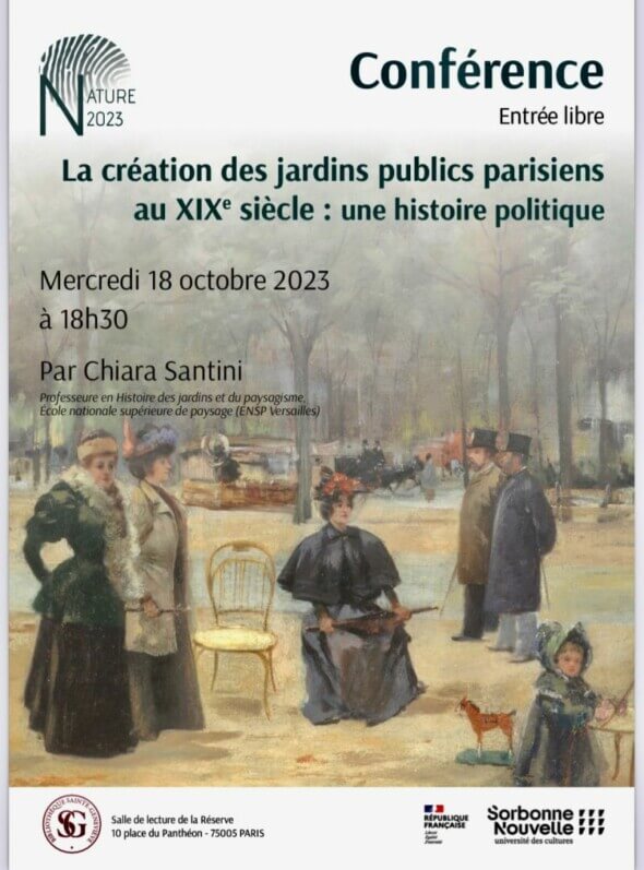 Conférence “La création des jardins publics parisiens au XIXe siècle : une histoire politique” le 18 octobre 2023