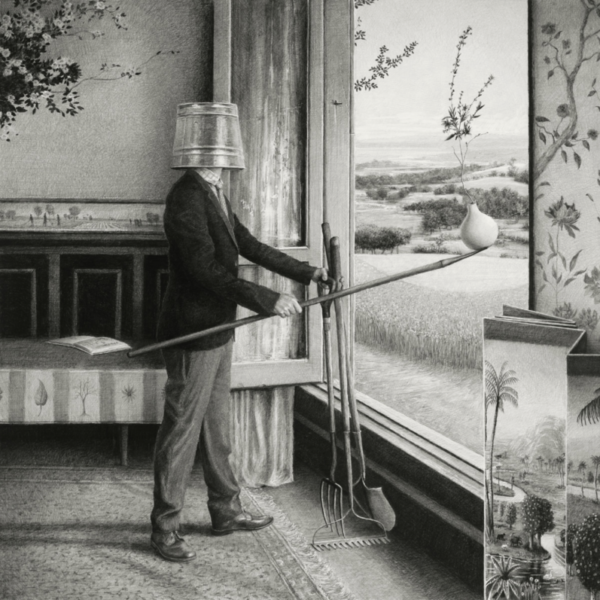 Ethan Murrow, Seedling Palace, 2023, Graphite sur papier, 122 x 122 cm, Galerie Les filles du calvaire