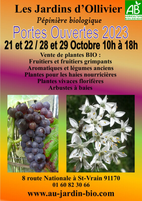 Portes ouvertes des Jardins d'Ollivier à Saint-Vrain (91) les 21, 22, 28 et 29 octobre 2023