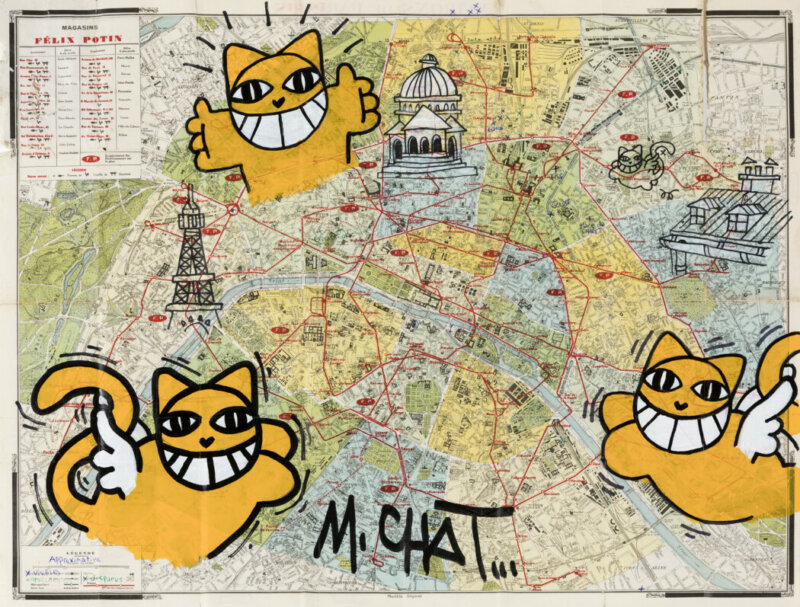 M. Chat, Carte de Paris, Acrylique sur papier 2023, Brugier Rigail octobre 2023