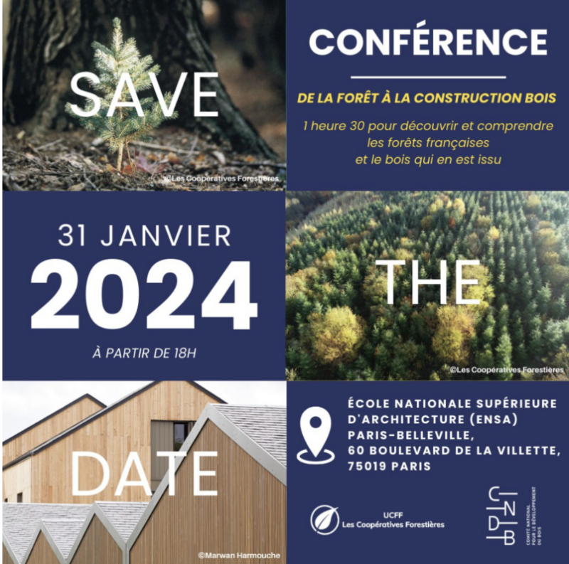 Conférence "De la forêt à la construction bois" le 31 janvier 2024 à Paris