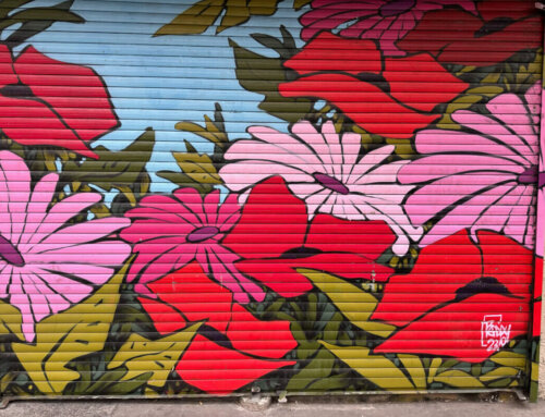 Rideau de fer fleuri (street art) dans Paris