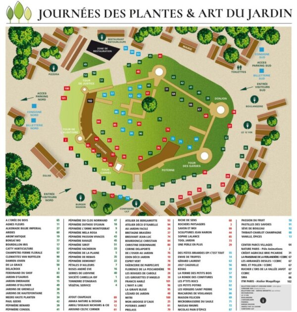 Plan et exposants, Journées des Plantes & Art du Jardin, fête du printemps, Blandy-Les-Tours (77), les 6 et 7avril 2024