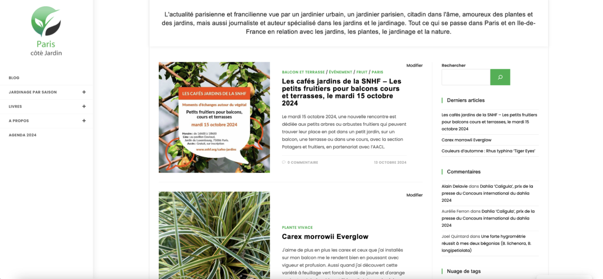 Lire la suite à propos de l’article Nouveaux thème, apparence et serveur pour mon blog Paris côté jardin